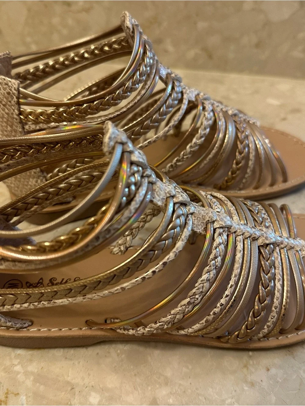 Girls Metallic Gold Braided Gladiator Sandals - Kids